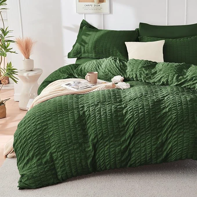 Flexible HYMOKEGE Dark Green Duvet Cover Full Size Ultra Soft 3-Piece Seersucker Duvet Cover Set with Zipper Closure Soft Brushed Microfiber Bedding Set with 8 Corner Ties 80 quot x90 quot 2 Pillowshams Effective