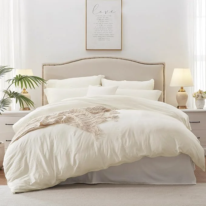 Consistent MILDLY Super Soft Duvet Cover - Washed Microfiber Off White Comforter Cover Set 3 Pieces with Zipper Closure amp Corner Ties Smooth
