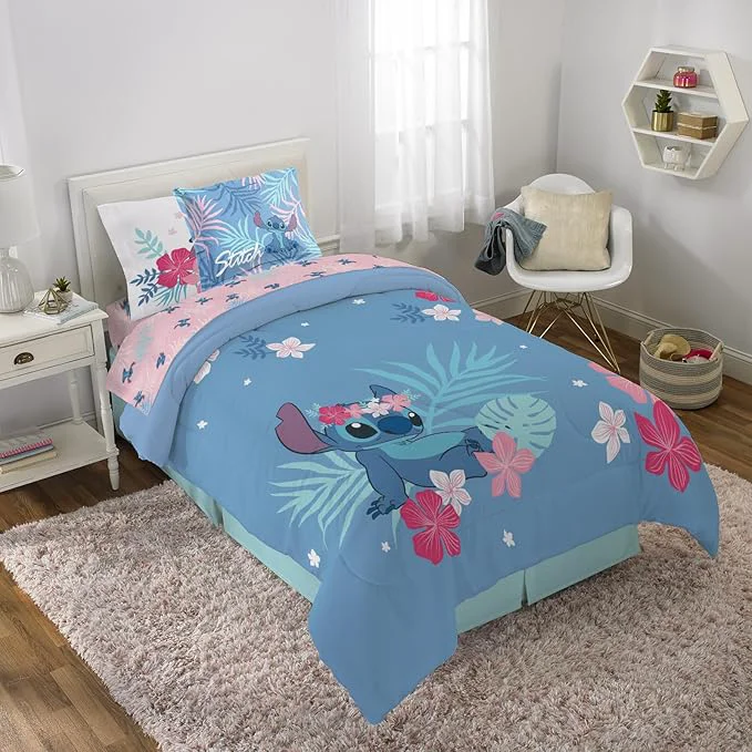Secure Jay Franco Disney Lilo amp Stitch Twin Comforter Set 5 Piece Bed in a Bag Includes Reversible Comforter amp Sheet Set - Kids Bedding for Girls - Soft Fade Resistant Microfiber Fast