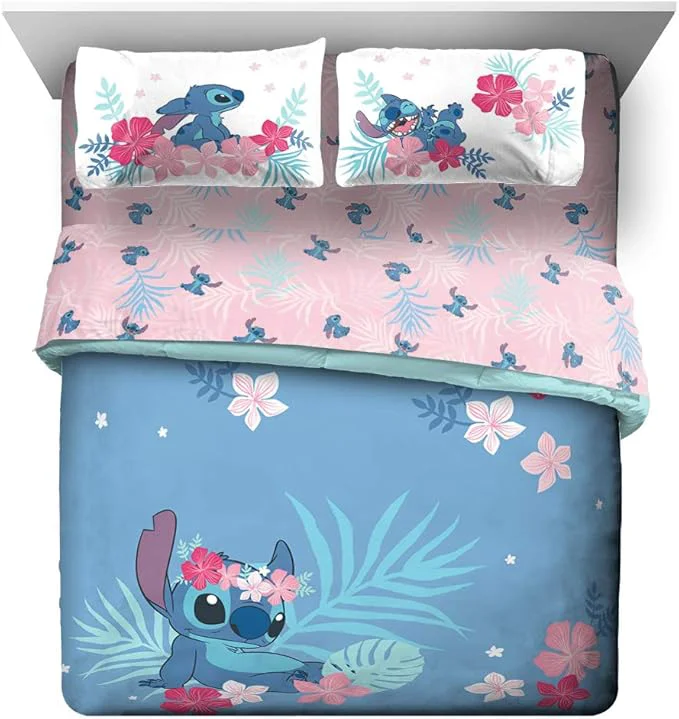 Clean Jay Franco Disney Lilo amp Stitch Paradise Dream 7 Piece Queen Bed Set - Includes Reversible Comforter amp Sheet Set Bedding - Super Soft Fade Resistant Microfiber Disney Product High-End