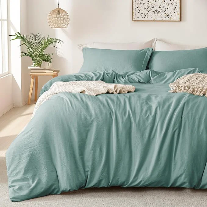 Premium MILDLY Super Soft Duvet Cover - Washed Microfiber Teal Blue Comforter Cover Set 3 Pieces with Zipper Closure amp Corner Ties No Comforter Durable