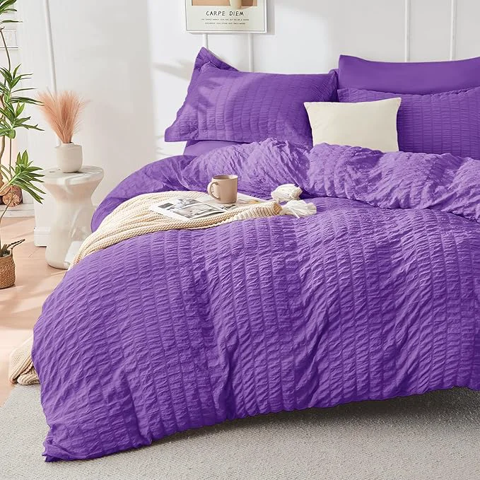 Functional HYMOKEGE Dark Purple Duvet Cover Full Size Ultra Soft 3-Piece Seersucker Duvet Cover Set with Zipper Closure Soft Brushed Microfiber Bedding Set with 8 Corner Ties 80 quot x90 quot 2 Pillowshams Natural