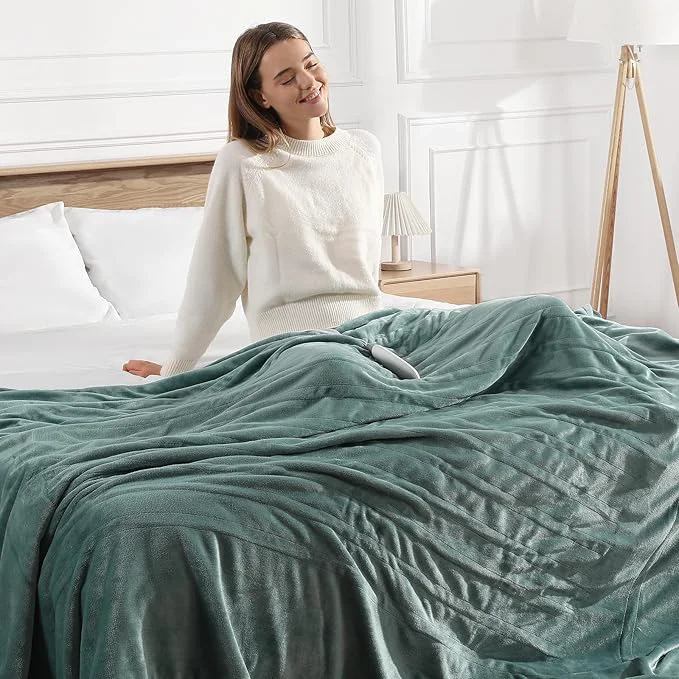 Fine Heated Blanket King Size Electric Blanket 100 39 39 X90 39 39 - Fast Heating Blanket Ultra Soft Flannel Dual Controllers with 5 Heat Levels amp 10 Hrs Timer Machine Washable King Heated Blanket Green Trendy