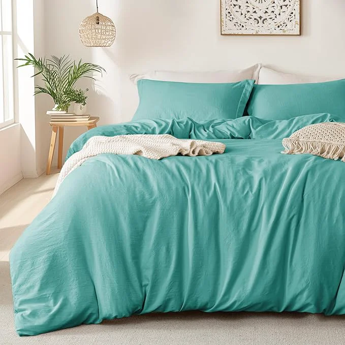 Solid MILDLY Super Soft Duvet Cover - Washed Microfiber Turquoise Comforter Cover Set 3 Pieces with Zipper Closure amp Corner Ties No Comforter Healthy