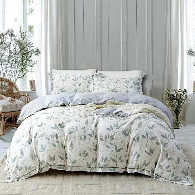 Practical OAITE Duvet Cover Set Queen Size Floral Pattern 500 Thread Count Ultra Soft Cotton Duvet Cover Sets 3-PC Breathable Duvet Cover with Zipper Closure amp Corner Ties Powerful