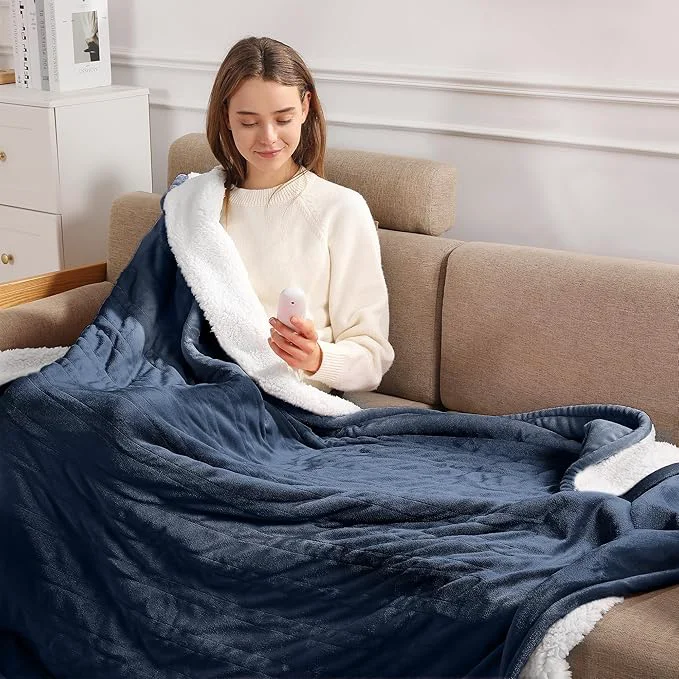 Soft Electric Throw Heating Blankets 50X60in - Fleece Heated Throw Washable with 5 Heating Level amp 4 Hour Auto Off Small Heated Blanket for Office Chair Blanket for Winter Great Gift Ideas Navy Blue High-Performance