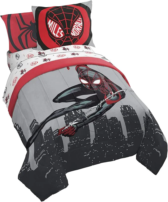 Secure Jay Franco Marvel Miles Morales New Kid 7 Piece Full Bed Set - Includes Comforter amp Sheet Set Bedding - Super Soft Fade Resistant Microfiber Marvel Product Convenient
