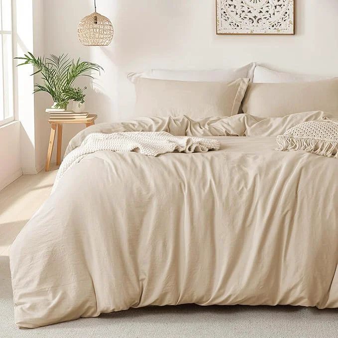 Official MILDLY Super Soft Duvet Cover - Washed Microfiber Light Khaki Comforter Cover Set 3 Pieces with Zipper Closure amp Corner Ties No Comforter Exclusive