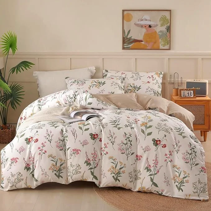 Superior OAITE Duvet Cover Twin Size - Cotton Comforter Cover Floral Duvet Cover Sets 3-PC Breathable Duvet Cover with Zipper Closure amp Corner Ties First-Class