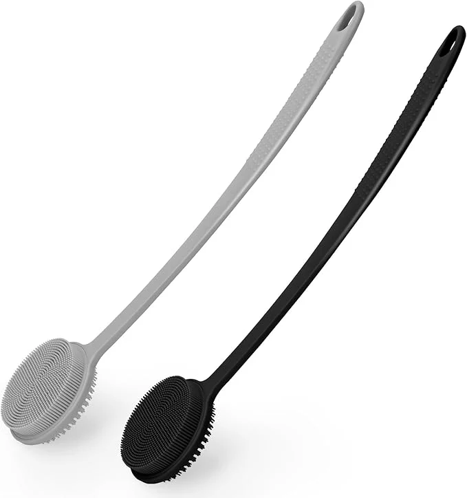 Superior Silicone Back Scrubber for Shower 17in Lengthen Long Handle Body Brush Practical