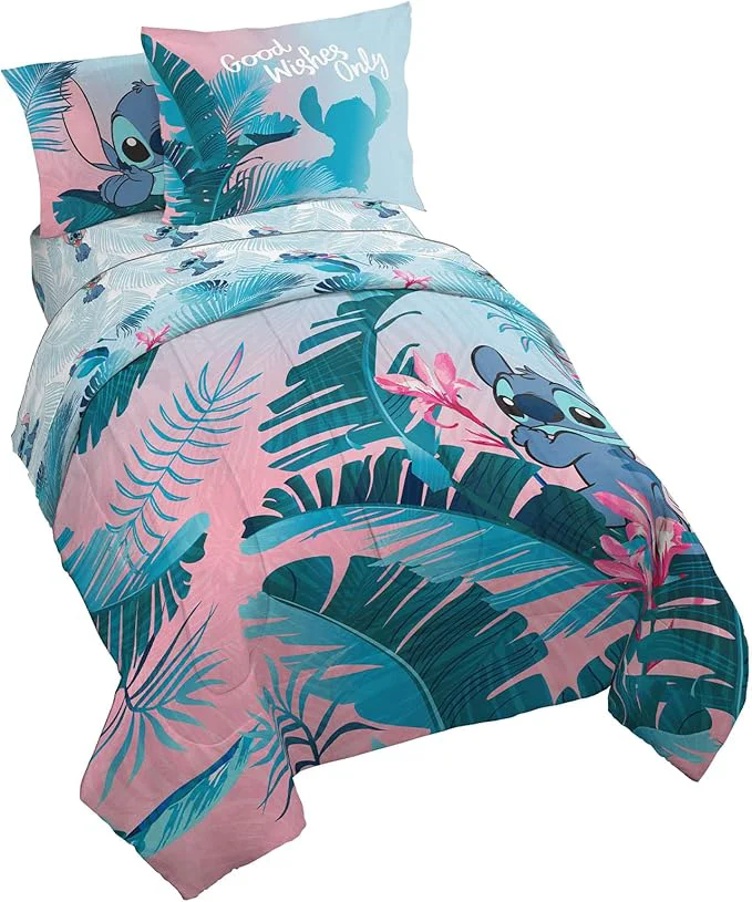 Classic Jay Franco Disney Lilo amp Stitch Floral Fun 7 Piece Full Bed Set - Includes Reversible Comforter amp Sheet Set Bedding - Super Soft Fade Resistant Microfiber - Disney Product Premium Material