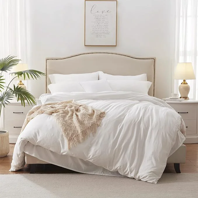 Artisan MILDLY Super Soft Duvet Cover - Washed Microfiber White Comforter Cover Set 3 Pieces with Zipper Closure amp Corner Ties No Comforter Reusable