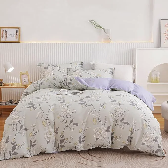 Functional OAITE Duvet Cover Queen Size - Cotton Comforter Cover Floral Duvet Cover Sets 3-PC Breathable Duvet Cover with Zipper Closure amp Corner Ties Original Design