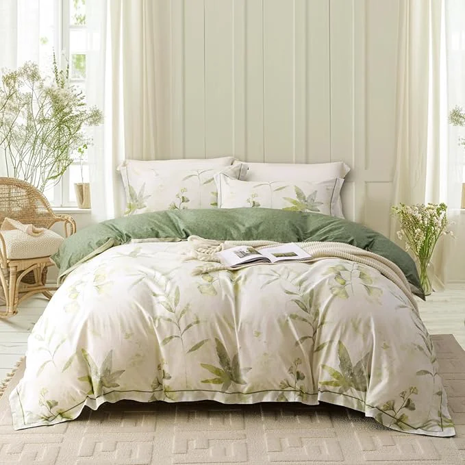 High-Quality OAITE Duvet Cover Set Queen Size Floral Pattern 500 Thread Count Ultra Soft Cotton Duvet Cover Sets 3-PC Breathable Duvet Cover with Zipper Closure amp Corner Ties Modern