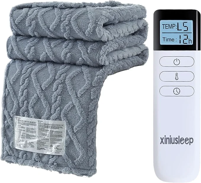 Minimalist Heated Blanket Electric Blanket 62 quot x84 quot Soft Taffeta Sherpa Electric Throw with 5 Heating Level amp 1-12 Hour Auto Off Heated Throw with Overheating Protection Machine Washable Light Grey Healthy