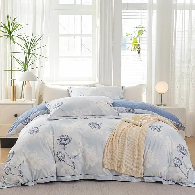 Specialty OAITE Duvet Cover Set Queen Size Floral Pattern 500 Thread Count Ultra Soft Cotton Duvet Cover Sets 3-PC Breathable Duvet Cover with Zipper Closure amp Corner Ties Flexible