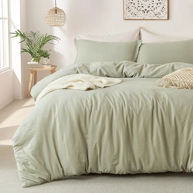Authentic MILDLY Super Soft Duvet Cover - Washed Microfiber October Mist Sage Comforter Cover Set 3 Pieces with Zipper Closure amp Corner Ties No Comforter Superior