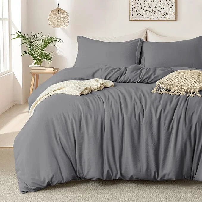 Contemporary MILDLY Super Soft Duvet Cover - Washed Microfiber Dark Grey Comforter Cover Set 3 Pieces with Zipper Closure amp Corner Ties No Comforter Carefully Designed