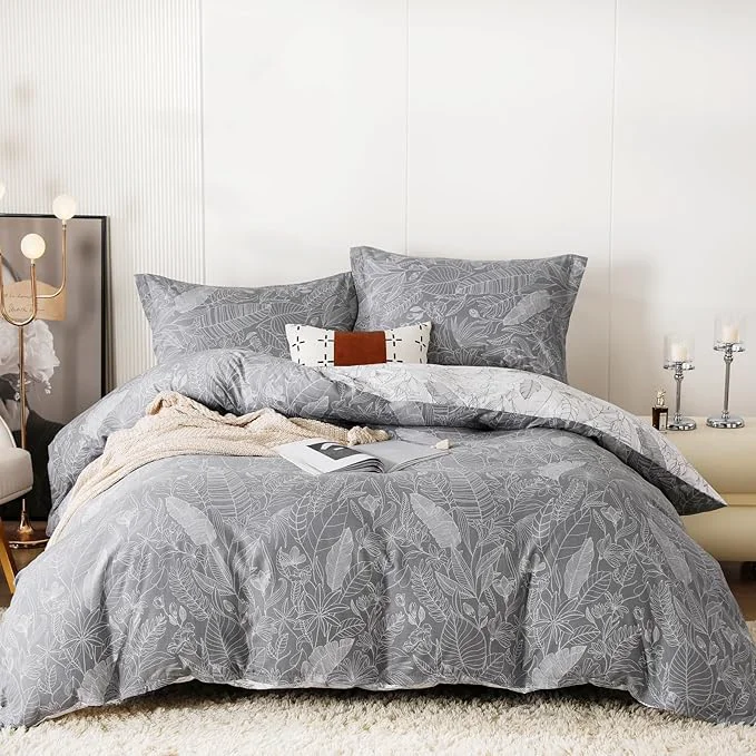 Powerful OAITE Duvet Cover Set Cotton Comforter Cover with Leaf Pattern Duvet Cover Set Soft Bedding Set Includes with 3 Piece 2 Pillow Shams 1 Duvet Cover High-End