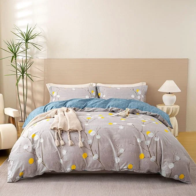 Refined OAITE Duvet Cover Set Cotton Comforter Cover with Floral Pattern Duvet Cover Set Soft Bedding Set Includes with 3 Piece 2 Pillow Shams 1 Duvet Cover Unique