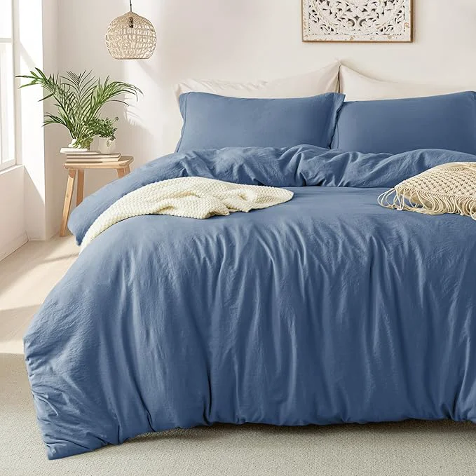 High-End MILDLY Super Soft Duvet Cover - Washed Microfiber Light Denim Comforter Cover Set 3 Pieces with Zipper Closure amp Corner Ties No Comforter Casual