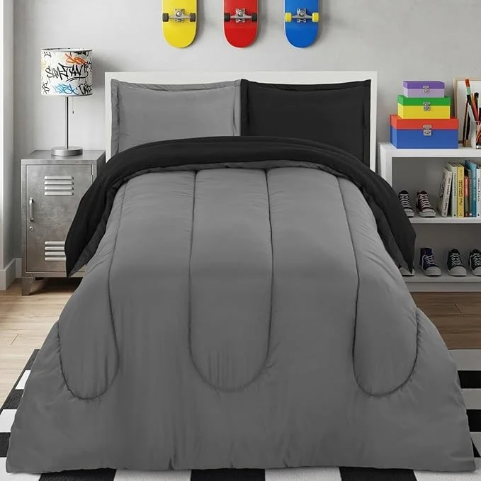 Reusable Utopia Bedding Black Grey Kids Comforter Set with 2 Pillow Shams 3 Piece Soft Microfiber Twin Bed Comforter with Pillow Shams Printed Kids Bedding for Boys and Girls Breathable Easy Care Excellent