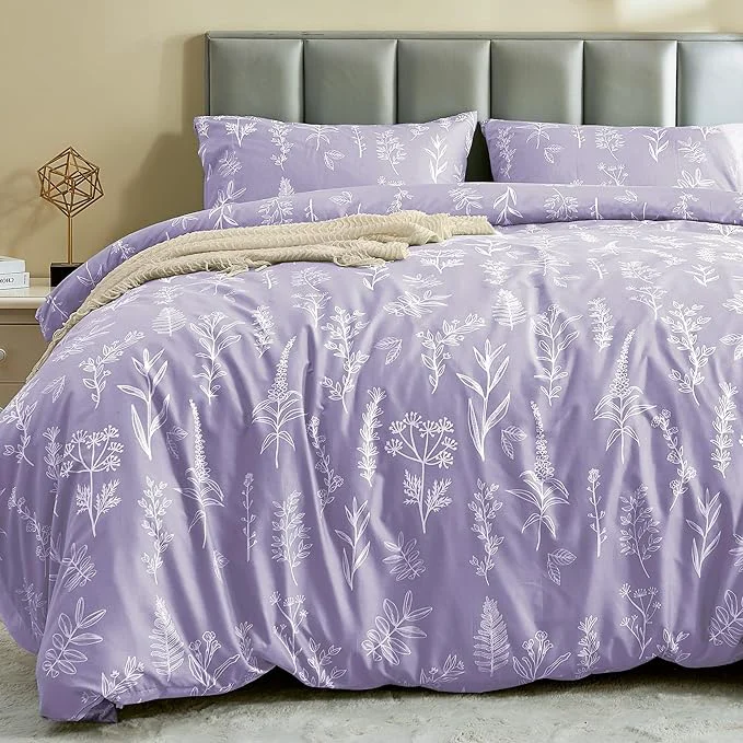 Top-Quality MUXHOMO Duvet Cover Queen Size Reversible Floral Lavender Duvet Cover Set with Zipper Closure 3 Pieces Botanical Patterns Soft Microfiber Bedding Set with 4 Ties 90 quot x90 quot 2 Pillow Cases Next-Generation