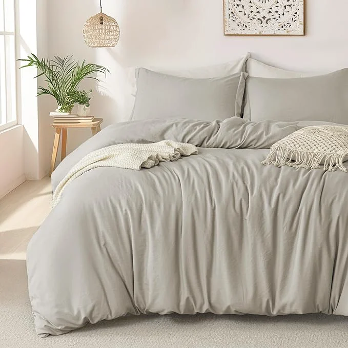 Verified MILDLY Super Soft Duvet Cover - Washed Microfiber Linen Grey Comforter Cover Set 3 Pieces with Zipper Closure amp Corner Ties No Comforter Carefully Designed