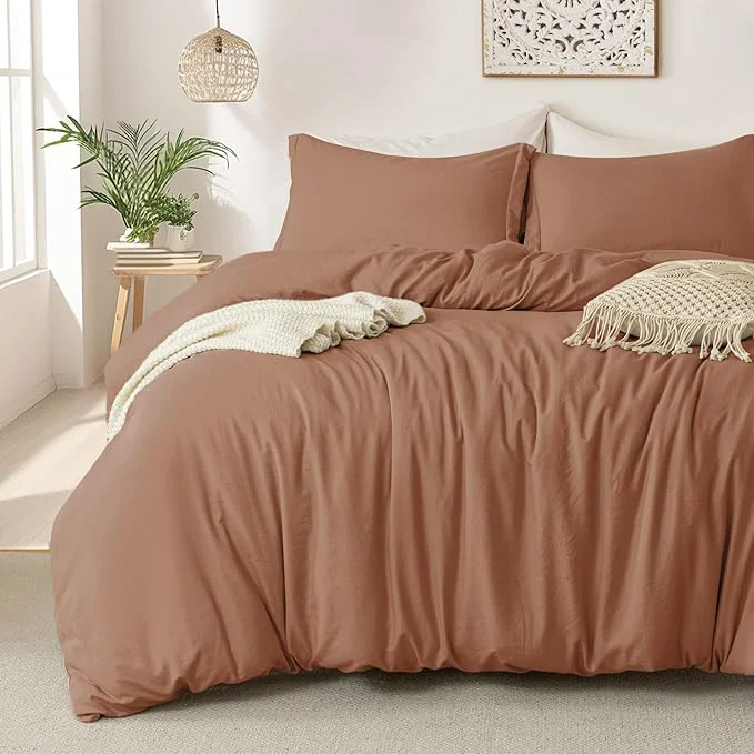 Top-Quality MILDLY Super Soft Duvet Cover - Washed Microfiber Mocha Comforter Cover Set 3 Pieces with Zipper Closure amp Corner Ties Stylish