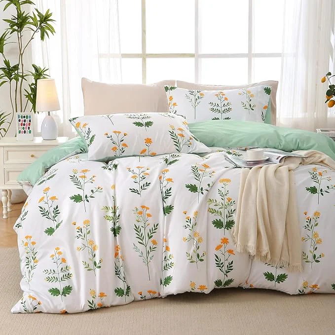 Reusable Duvet Cover Queen Size Reversible Floral Vintage Duvet Cover Set with Zipper Closure 3 Pieces Botanical Patterns Soft Microfiber Bedding Set 90 quot x90 quot 2 Pillow Cases Honeysuckle Green White Breathable