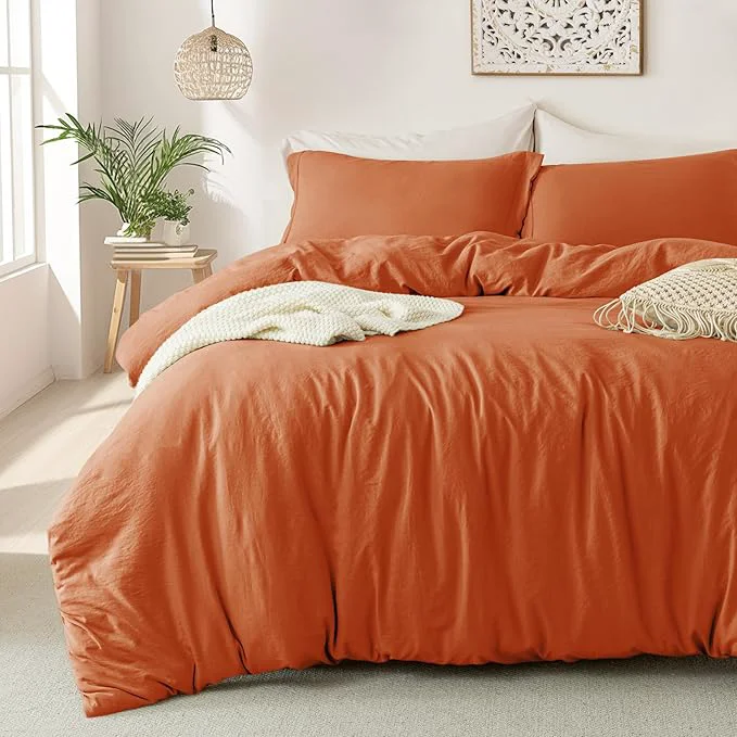 Quality MILDLY Super Soft Duvet Cover - Washed Microfiber Rust Comforter Cover Set 3 Pieces with Zipper Closure amp Corner Ties No Comforter Stylish