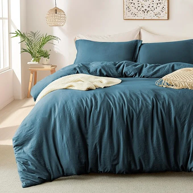 Healthy MILDLY Super Soft Duvet Cover - Washed Microfiber Peacock Blue Comforter Cover Set 3 Pieces with Zipper Closure amp Corner Ties No Comforter High-Grade