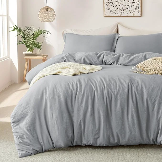 Verified MILDLY Super Soft Duvet Cover 2pcs - Washed Microfiber Light Grey Comforter Cover Set with Zipper Closure amp Corner Ties No Comforter Fast