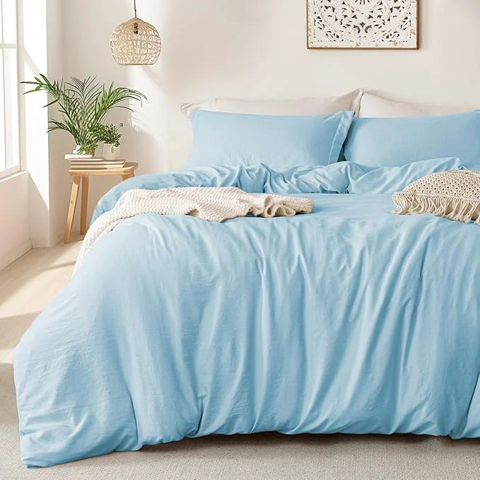 Top-Quality MILDLY Super Soft Duvet Cover - Washed Microfiber Cool Blue Comforter Cover Set 3 Pieces with Zipper Closure amp Corner Ties No Comforter Exclusive