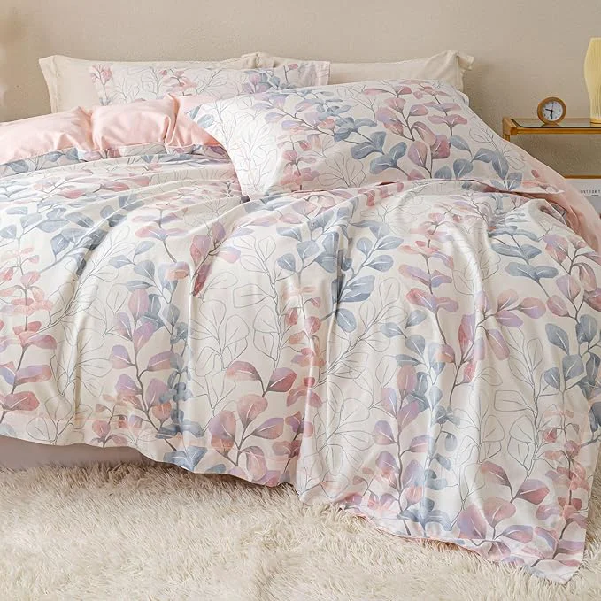 Lightweight OAITE Duvet Cover Set King Size Floral Pattern Ultra Soft Cotton Duvet Cover Sets 3-PC Breathable Duvet Cover with Zipper Closure amp Corner Ties 2 Pillow Shams 1 Duvet Cover Sophisticated