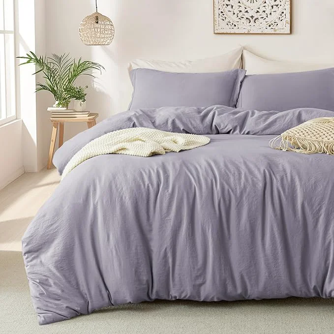 Refined MILDLY Super Soft Duvet Cover - Washed Microfiber Grayish Lavender Comforter Cover Set 3 Pieces with Zipper Closure amp Corner Ties No Comforter Durable