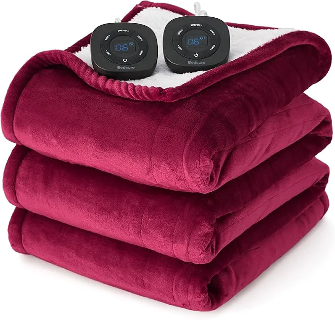 Convenient Bedsure Electric Blanket Queen Size - Dual Control Heated Blanket Queen Fast Heating with 10 Time Settings amp 10 Heat Settings Warm Gift for Grandma 84x90 inches Burgundy Consistent