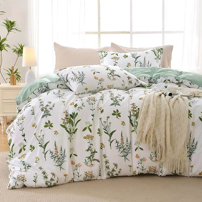 Dependable MUXHOMO Duvet Cover Queen Size Reversible Floral Green Flower Duvet Cover Set with Zipper Closure 3 Pieces Botanical Patterns Soft Microfiber Bedding Set with 4 Ties 90 quot x90 quot 2 Pillow Cases Selected