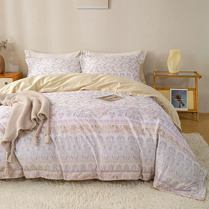 Modern OAITE Duvet Cover Set King Size Floral Pattern Ultra Soft Cotton Duvet Cover Sets 3-PC Breathable Duvet Cover with Zipper Closure amp Corner Ties 2 Pillow Shams 1 Duvet Cover Functional