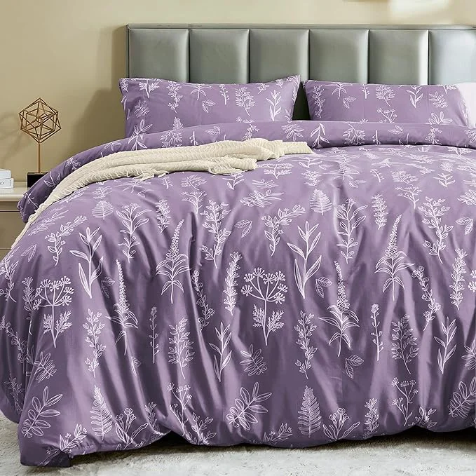 High-Performance MUXHOMO Duvet Cover Full Size Reversible Floral Grayish Purple Duvet Cover Set with Zipper Closure 3 Pieces Botanical Patterns Soft Microfiber Bedding Set with 4 Ties 80 quot x90 quot 2 Pillow Cases Fast