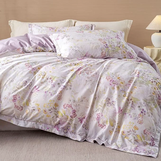 Refined OAITE Duvet Cover Set Twin Size Floral Pattern Ultra Soft Cotton Duvet Cover Sets 3-PC Breathable Duvet Cover with Zipper Closure amp Corner Ties 2 Pillow Shams 1 Duvet Cover Comfortable