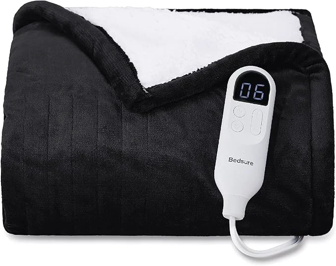 Recyclable Bedsure Heated Blanket Throw Blanket - Fast Heating Electric Blanket Soft Flannel Heated Throw with 4 Time Settings 6 Heating Settings Warm Gifts for Grandma Grandpa 50x60 inches Black Advanced