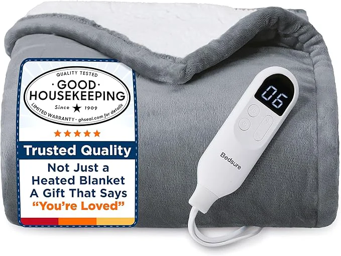 Verified Bedsure Heated Blanket Throw Blanket - Fast Heating Electric Blanket Soft Flannel Heated Throw with 4 Time Settings 6 Heating Settings Warm Gifts for Grandma amp Grandpa amp Seniors 50 quot x60 quot Grey Professional