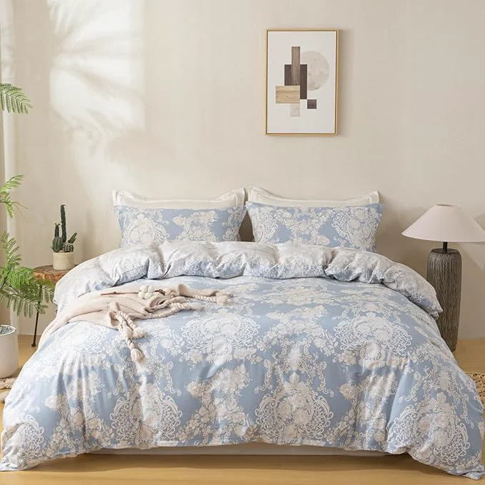 Dependable OAITE Duvet Cover Set Cotton Comforter Cover with Floral Pattern Duvet Cover Set Soft Bedding Set Includes with 3 Piece 2 Pillow Shams 1 Duvet Cover Minimalist