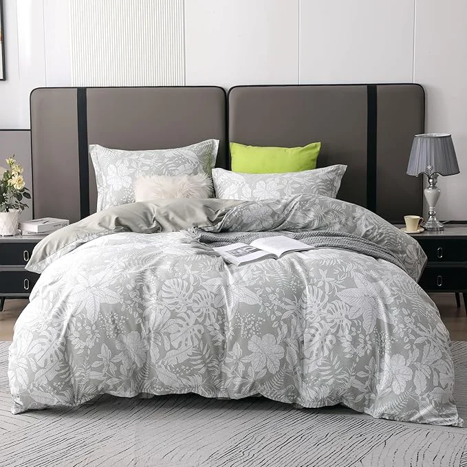 Smart OAITE Duvet Cover Set King Size Floral Pattern 600 Thread Count Ultra Soft Long Staple Cotton Duvet Cover Sets 3-PC Breathable Duvet Cover with Zipper Closure amp Corner Ties Environmentally Friendly
