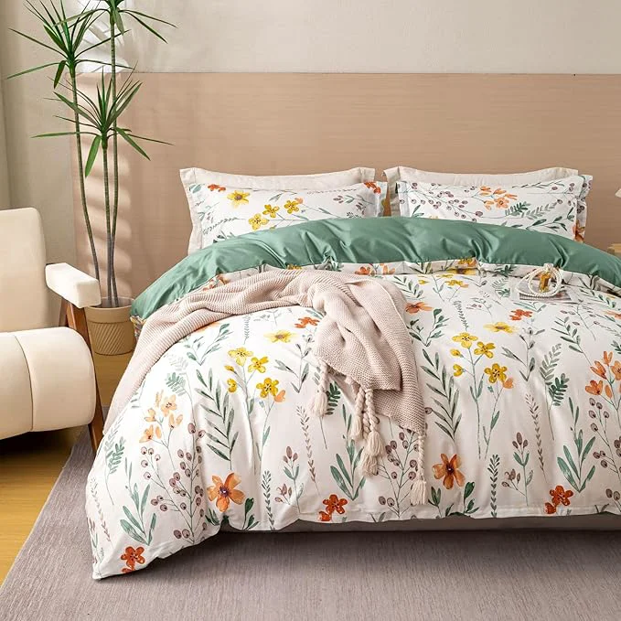 Pure OAITE Duvet Cover Set King Size Floral Pattern Ultra Soft Cotton Duvet Cover Sets 3-PC Breathable Duvet Cover with Zipper Closure amp Corner Ties 2 Pillow Shams 1 Duvet Cover Versatile