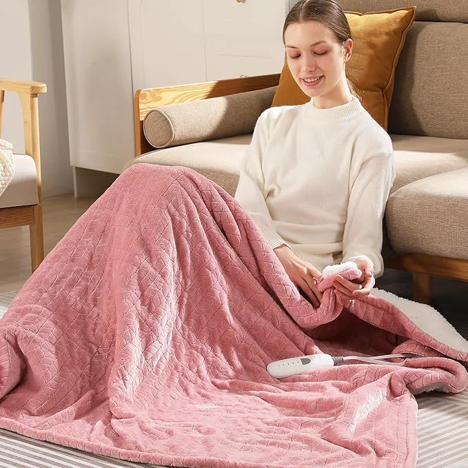 Luxury Twin Electric Blanket 62 quot x84 quot Heating Blanket Twin Wheat Pattern Ultra-Soft Flannel amp Thick Sherpa with 5 Heat Settings amp 10 Hour Auto Shut-Off ETL amp FCC Machine Washable Home Use Pink Healthy