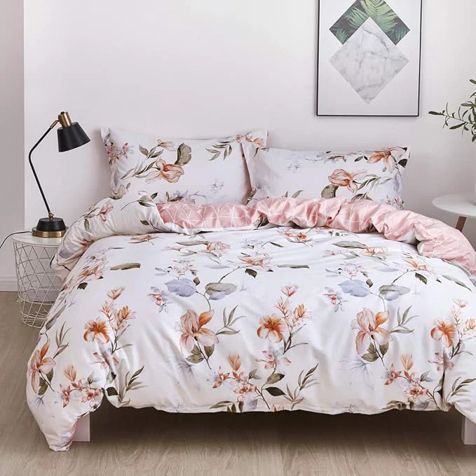 High-Quality OAITE Duvet Cover Set Cotton Comforter Cover with Floral Pattern Duvet Cover Set Soft Bedding Set Includes with 3 Piece 2 Pillow Shams 1 Duvet Cover Secure