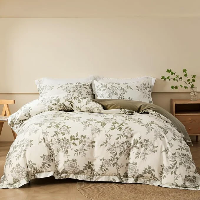 Genuine OAITE Duvet Cover Set King Size Floral Pattern 600 Thread Count Ultra Soft Long Staple Cotton Duvet Cover Sets 3-PC Breathable Duvet Cover with Zipper Closure amp Corner Ties Smooth