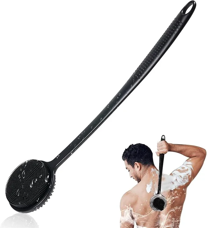 Excellent Silicone Back Scrubber for Shower 17in Lengthen Long Handle Body Brush High-Performance